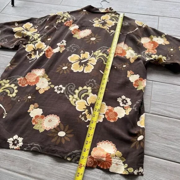Tommy Bahama Mens Brown Floral Silk‎ Short Sleeve Hawaiian Button-Down Shirt XL - Picture 8 of 10